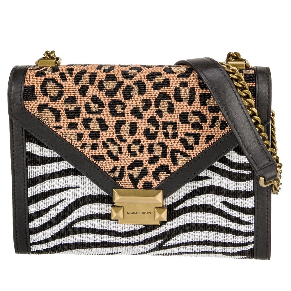 Michael Kors Limited Edition 163/500 Whitney Beaded Zebra & Leopard Prints NEW